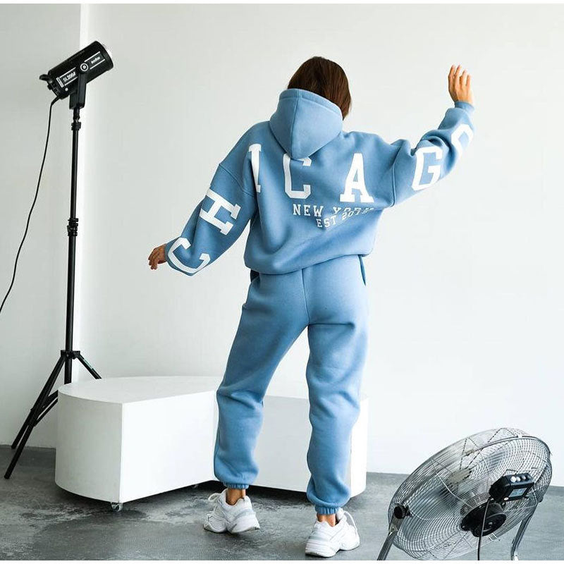 Damen Lässiger Oversize-Sweatanzug mit Kapuze und elastischem Bund ModeGeist