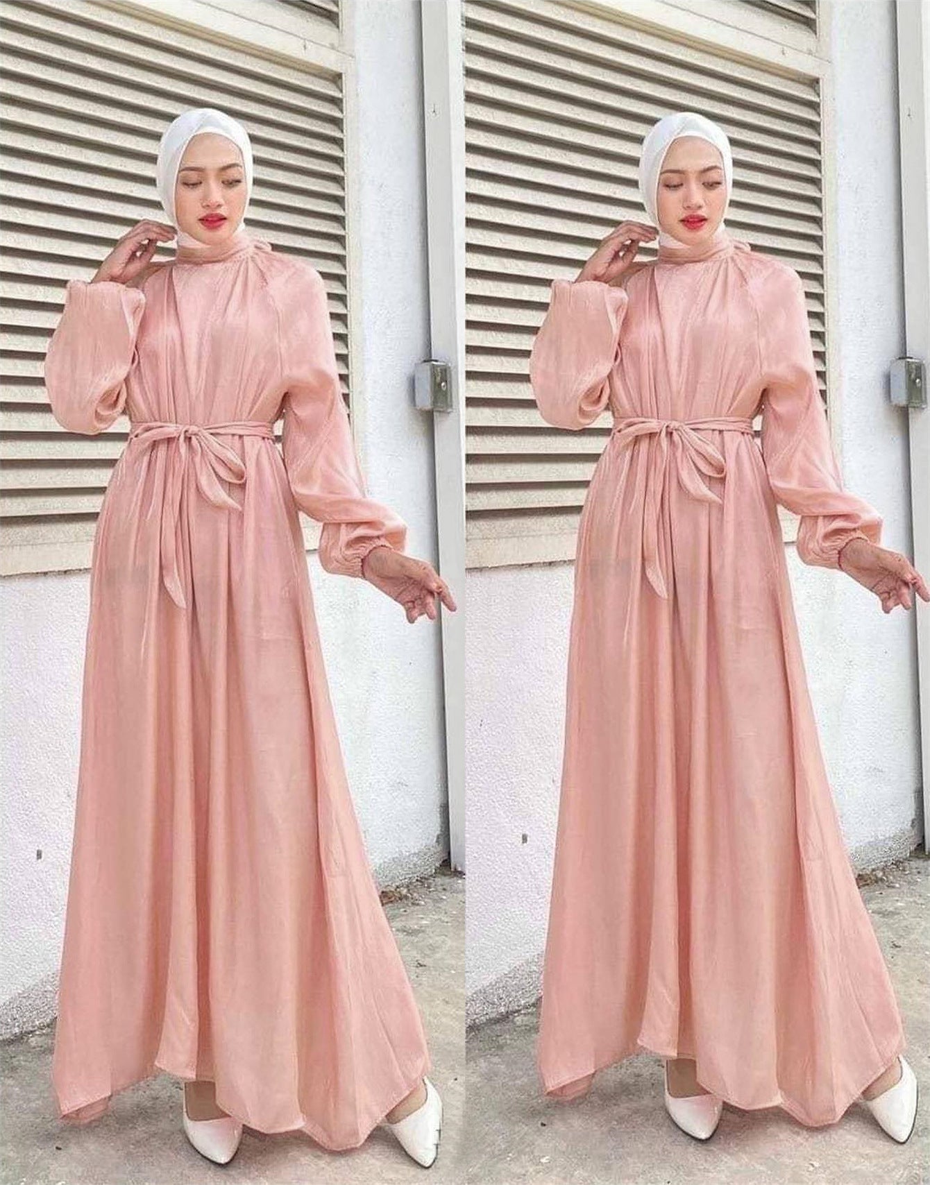 Damen Elegantes Langarmkleid mit Taillengürtel ModeGeist