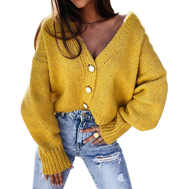 Damen Strickjacke mit lässigem V-Ausschnitt und feinen Knopfdetails ModeGeist