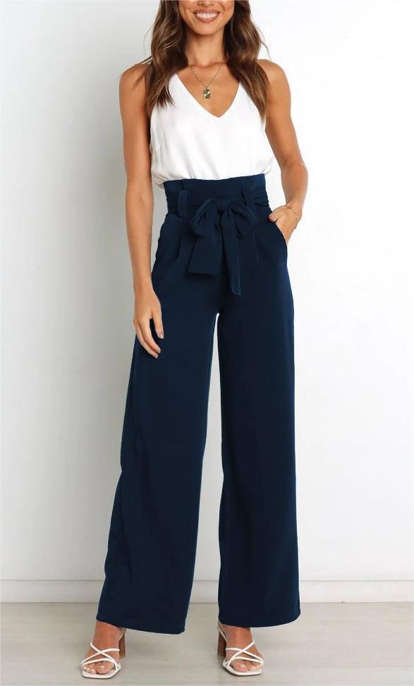 Damen Weitgeschnittene Hose mit dekorativem Bindegürtel ModeGeist