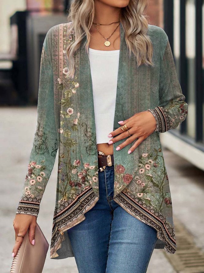 Damen Offene Longjacke mit floralem Design ModeGeist
