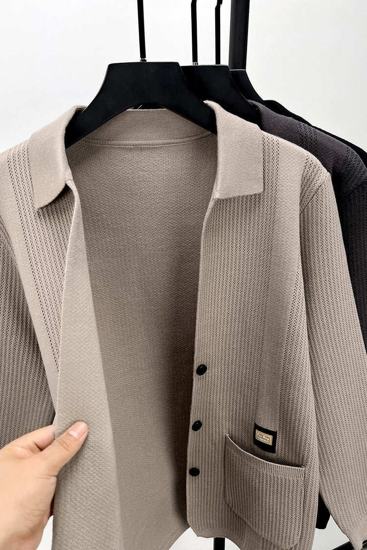 Herren Strickjacke mit hohem Kragen ModeGeist