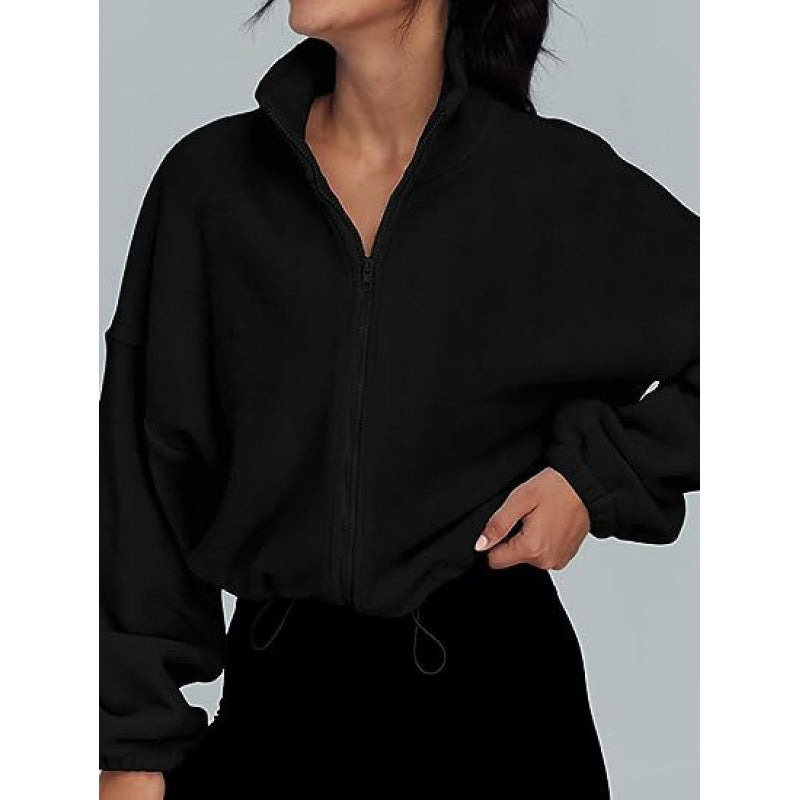 Damen trendy Oversize-Zip-Pullover mit hohem Kragen und Kordelzug ModeGeist