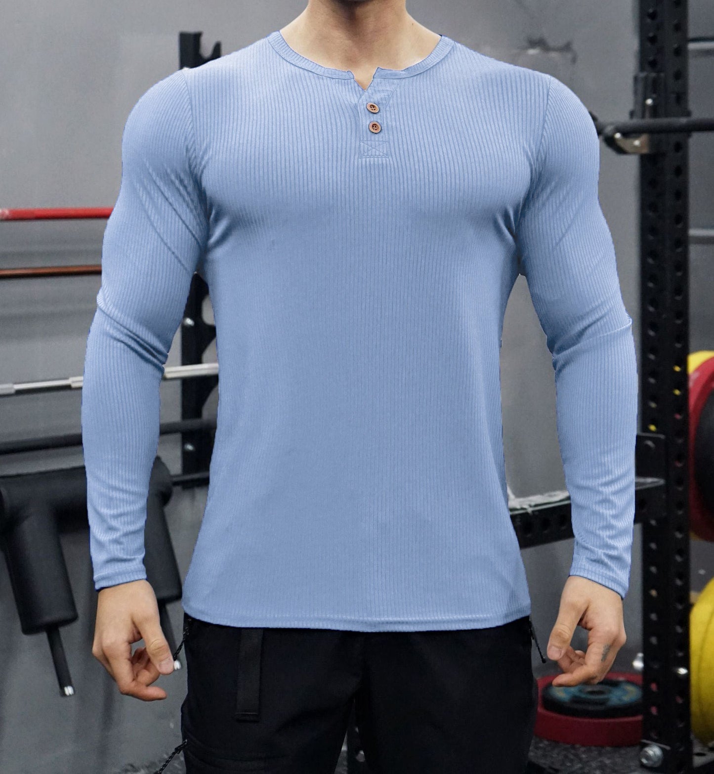 Herren Langarmshirt mit strukturiertem Design und Knopfleiste ModeGeist