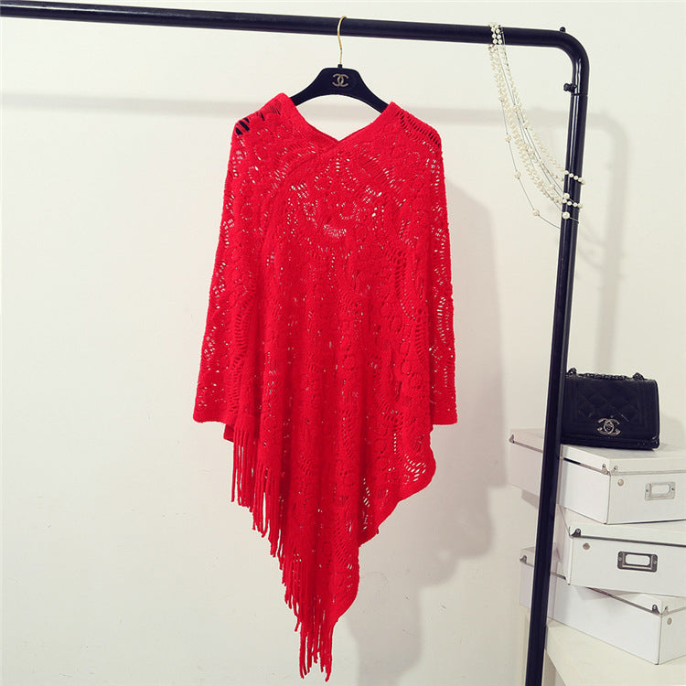 Damen eleganter Poncho mit dekorativem Häkelmuster ModeGeist