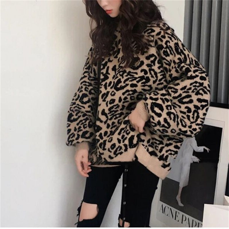 Damen Oversized Strickpullover mit Leopardenmuster und weichem Material ModeGeist