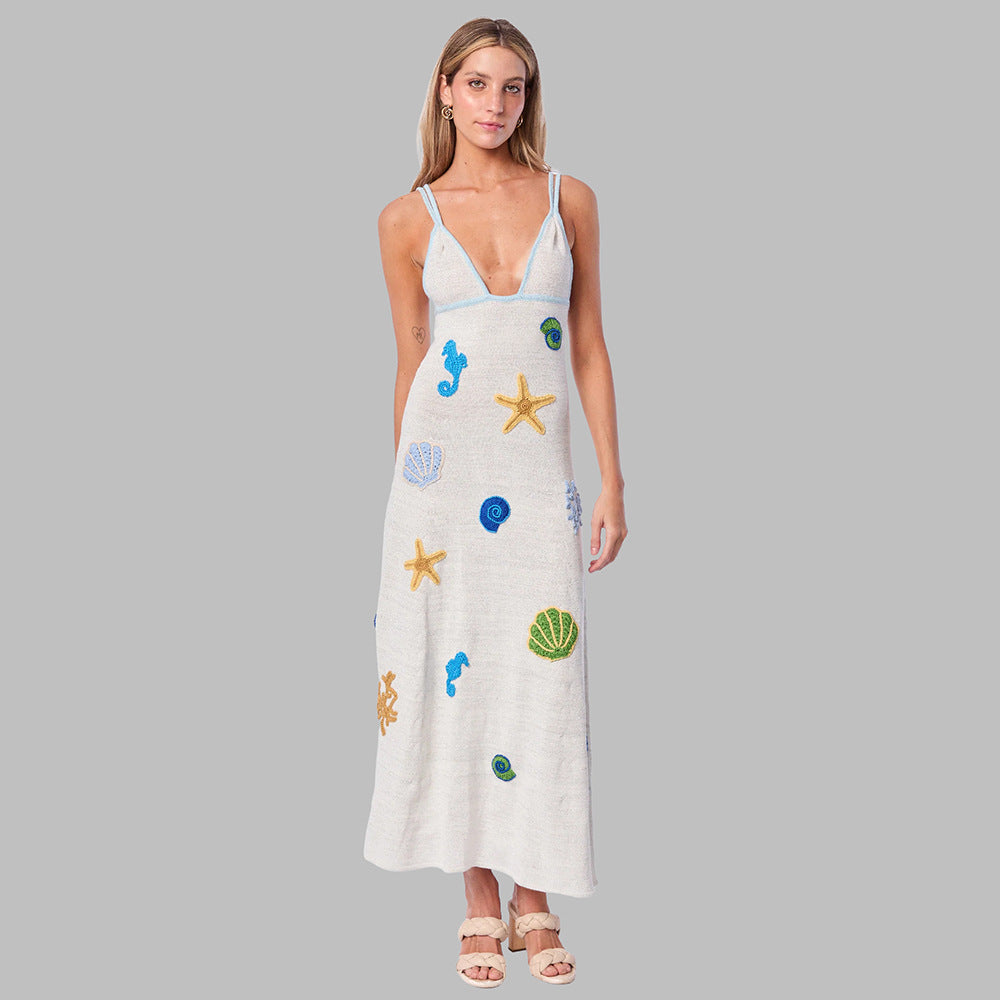 Modisches besticktes Maxikleid für Damen am Strand