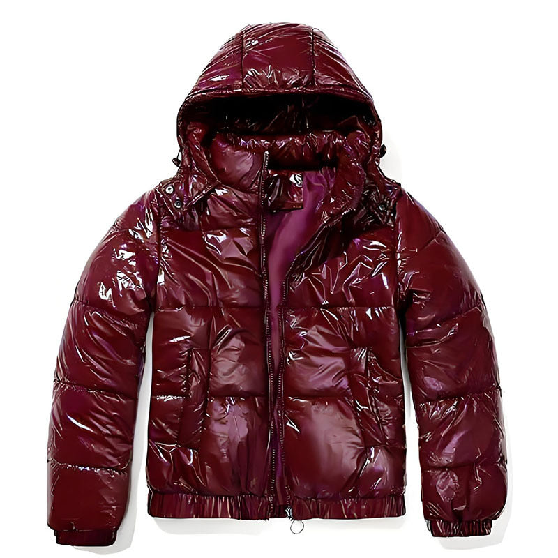 Damen Hochglänzende Steppjacke mit abnehmbarer Kapuze ModeGeist