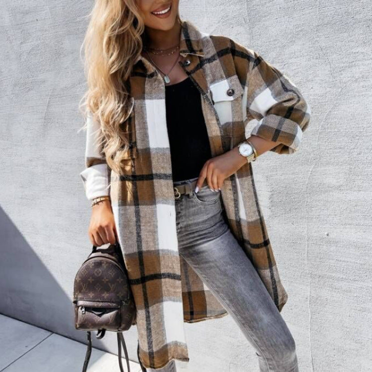 Damen Karierter Hemdblusenmantel aus weichem Baumwollmix ModeGeist