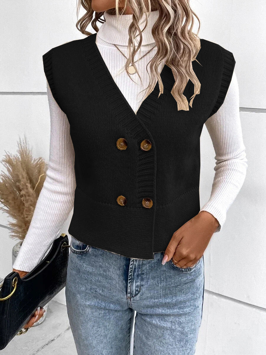 Damen Strickweste mit doppelter Knopfleiste und stylischem V-Ausschnitt ModeGeist