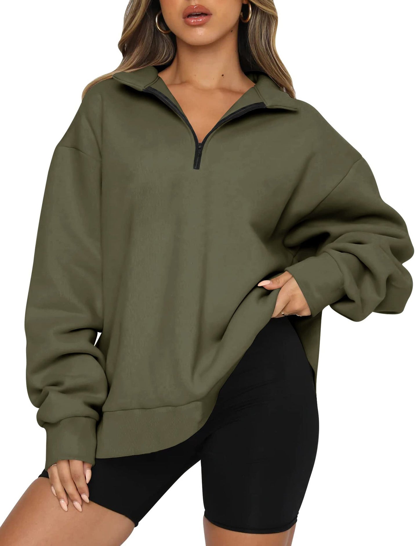 Damen Oversized Sweatshirt mit kurzem Reißverschluss und lässigem Schnitt ModeGeist