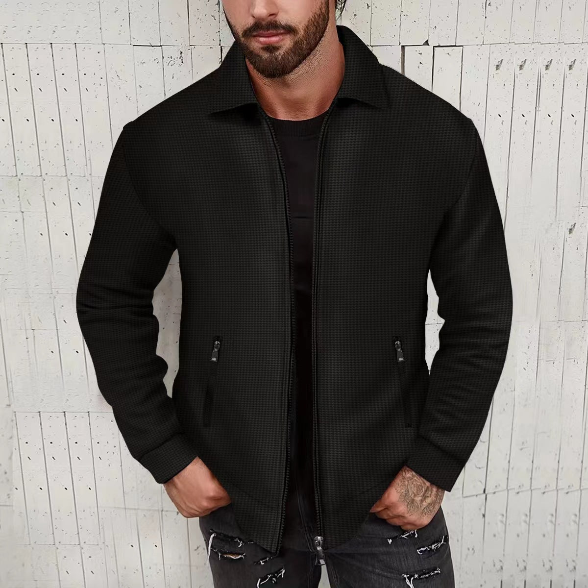 Herren lässige Zip-Jacke mit strukturiertem Design und praktischen Taschen ModeGeist