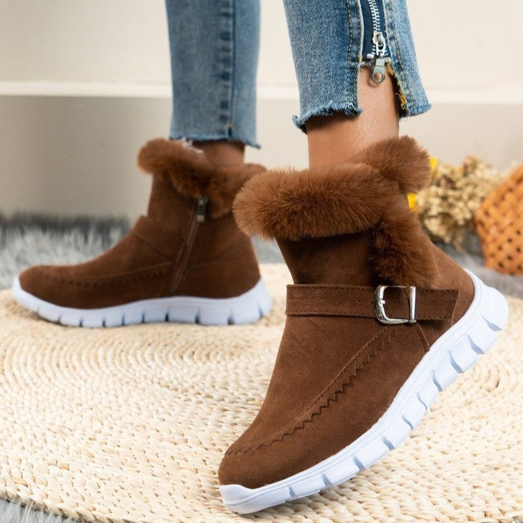Damen Gefütterte Winterstiefel mit komfortablem Reißverschluss und dekorativer Schnalle ModeGeist