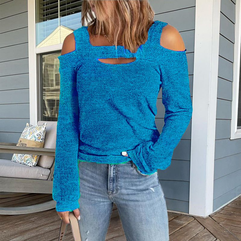 Damen modisches Longsleeve-Top mit Cut-Out-Details und Schulterfreiem Design ModeGeist