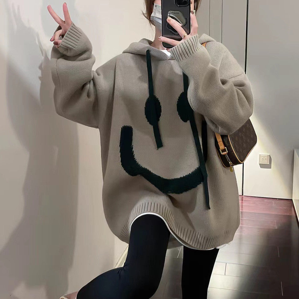 Damen Lässiger Oversized-Pullover mit Smiley-Motiv ModeGeist