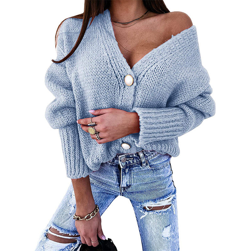Damen Strickjacke mit lässigem V-Ausschnitt und feinen Knopfdetails ModeGeist