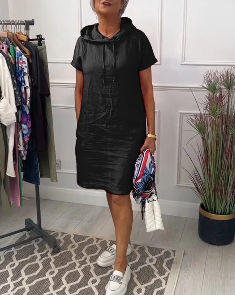 Leinen Kapuzenkleid mit Taschen für Damen - lässiger Style