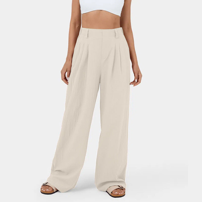 Damen Weite Chinohose mit elegantem Faltenwurf und seitlichen Taschen ModeGeist