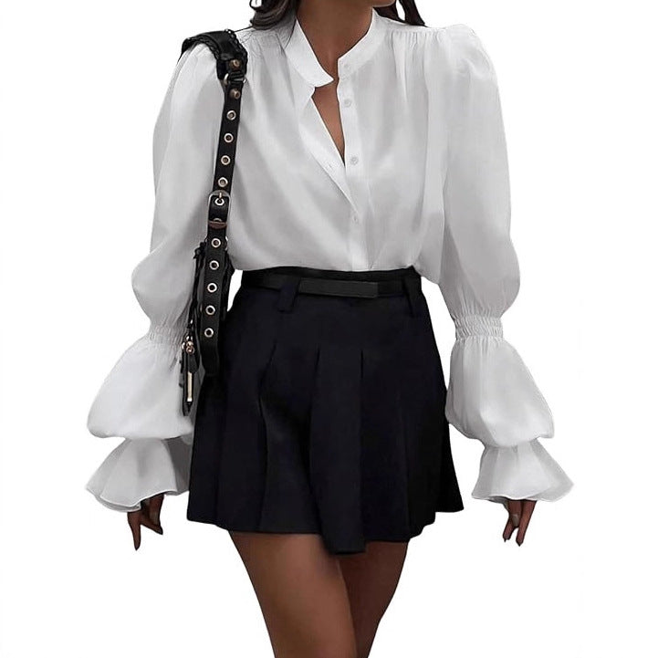 Damen Bluse mit eleganten Puffärmeln und zeitlosem Stehkragen ModeGeist