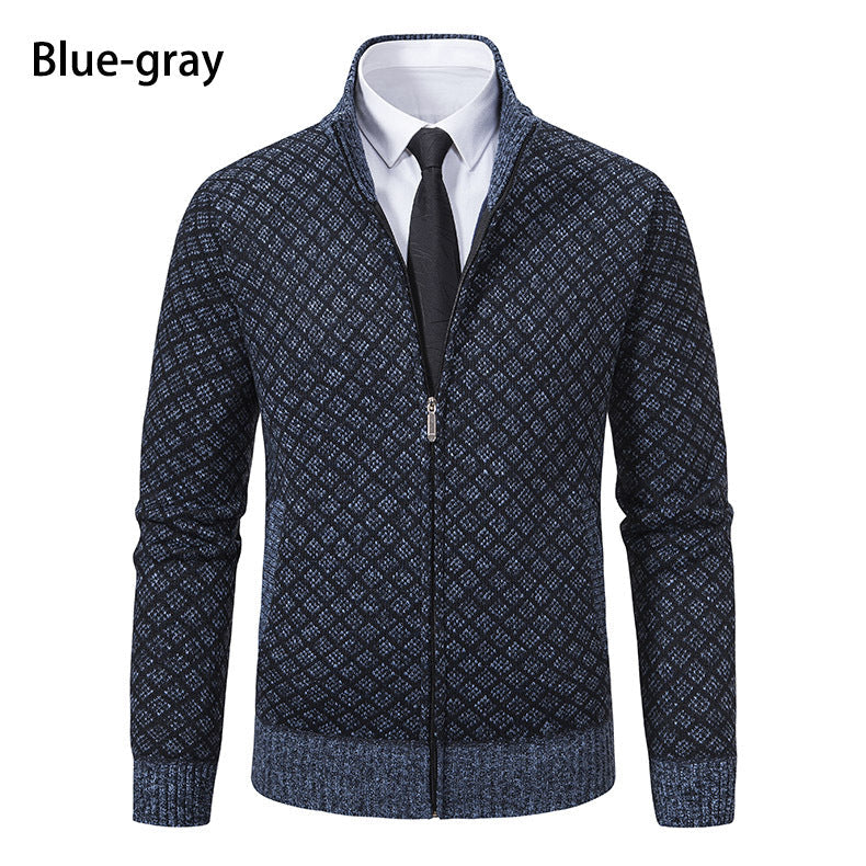 Herren Strickjacke mit Reißverschluss und modernem Rautenmuster ModeGeist