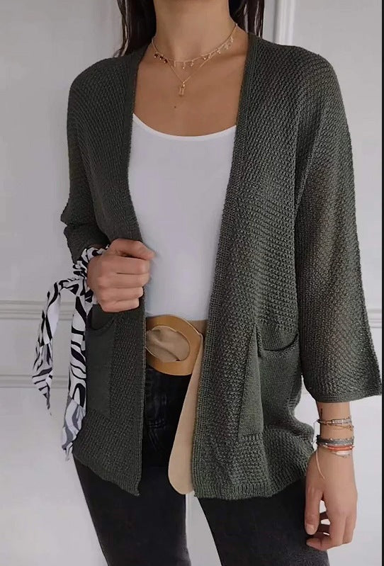 Damen lässige Strickjacke mit offener Vorderseite und praktischen Taschen ModeGeist