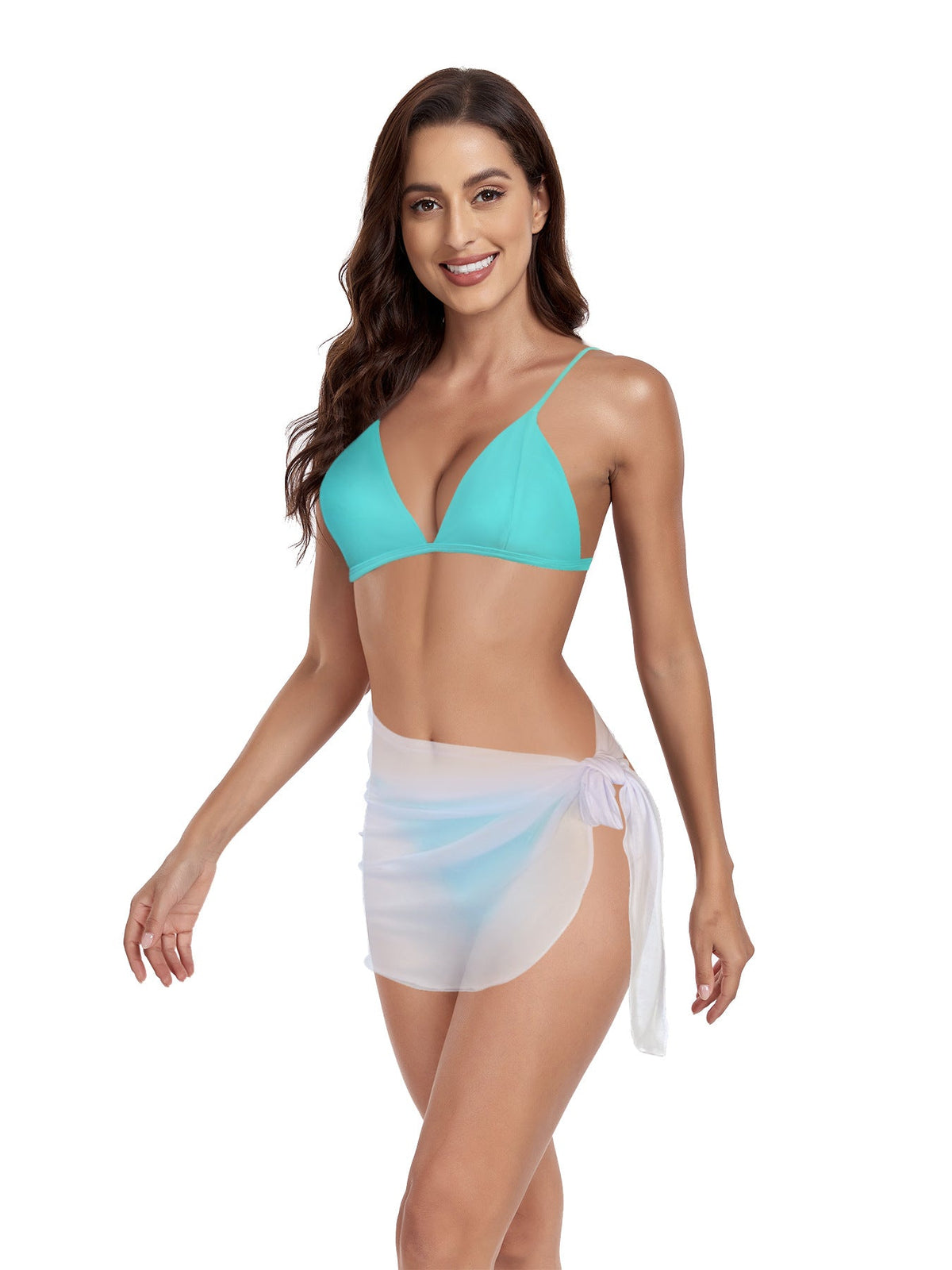 Stylish Triangle Bikini Top and Sheer Wrap Skirt Set