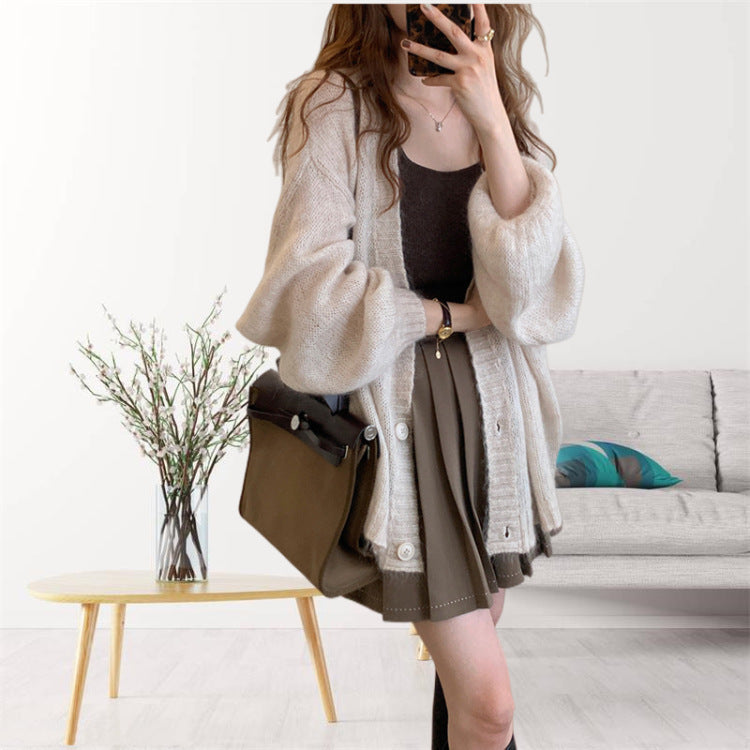 Damen gemütliche Strickjacke mit voluminösen Ärmeln ModeGeist
