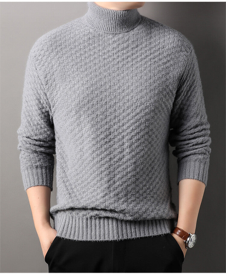 Herren Strickpullover mit hohem Kragen und strukturiertem Design ModeGeist