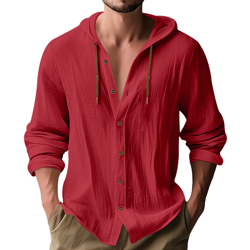 Herren lässiges Kapuzenshirt aus atmungsaktiver Baumwolle mit Knopfleiste und verstellbarem Kordelzug ModeGeist