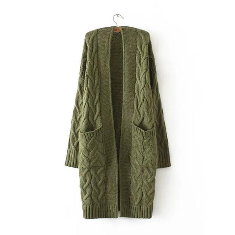 Damen Strickjacke mit grobem Zopfmuster und Taschen ModeGeist