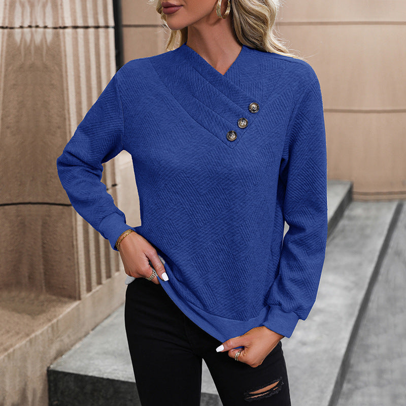 Damen eleganter Pullover mit asymmetrischem Ausschnitt und Knopfdetails ModeGeist