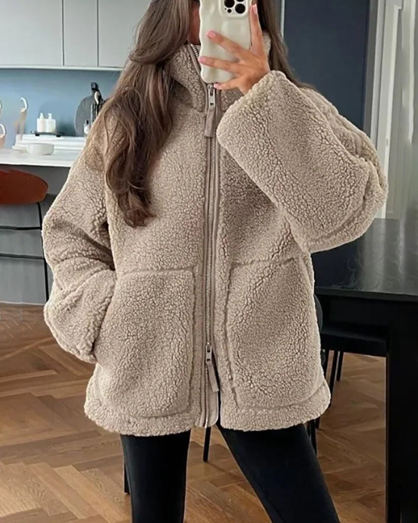 ModeGeist | Stehkragen Doppel End Reißverschluss Fleece Strickjackejacke