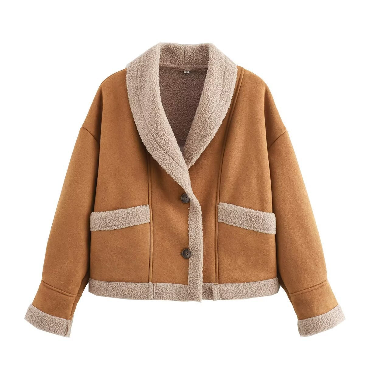 Damen kuscheliger Schnittjacke mit Teddyfelldetails ModeGeist