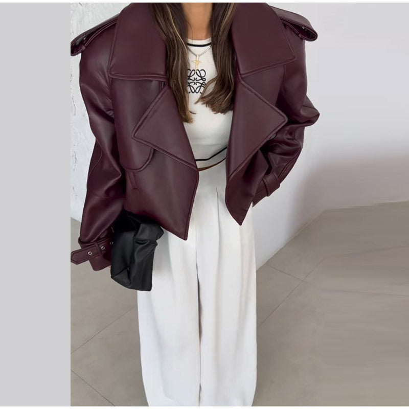 Damen modische Bikerjacke im Oversized-Stil mit Volumenärmeln ModeGeist