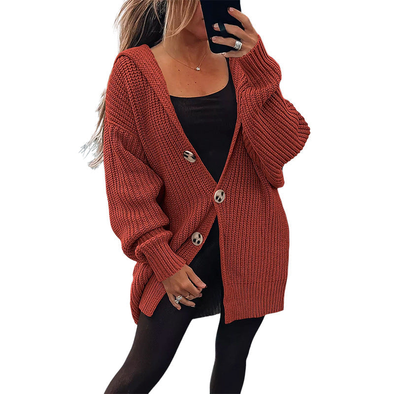 Damen Grobstrickjacke mit übergroßem Schnitt und eleganten Holzknöpfen ModeGeist