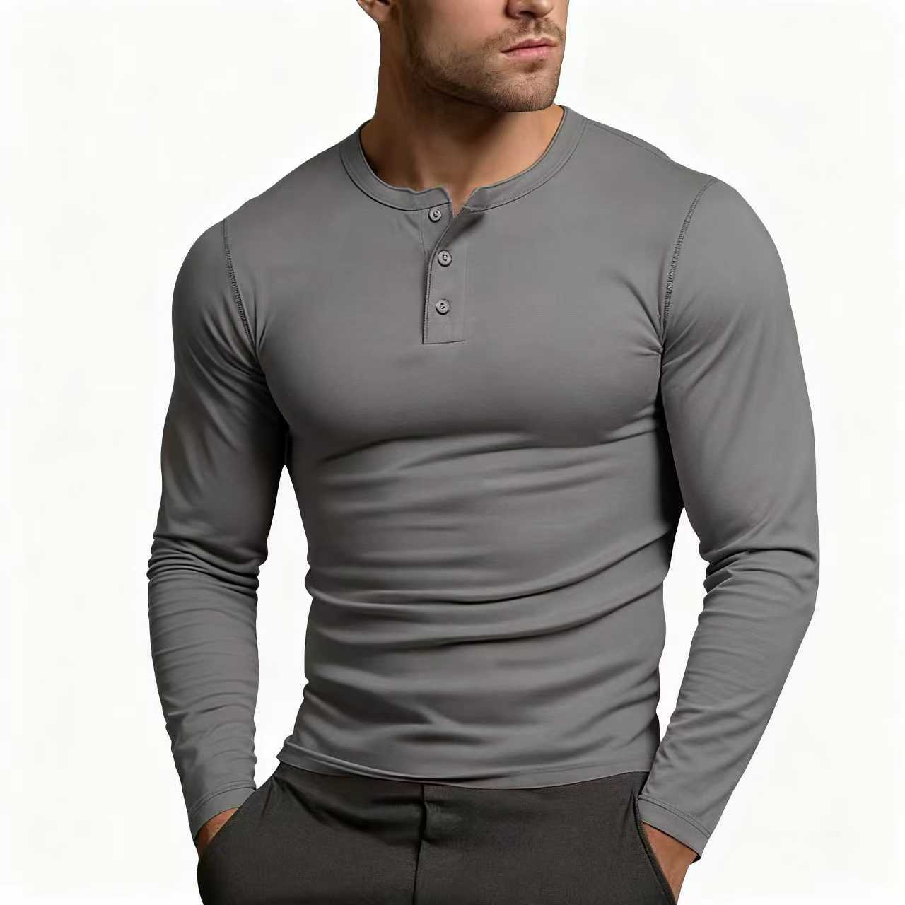 Herren Langarm-Henley-Shirt mit klassischem Knopfdetail und körpernaher Passform ModeGeist