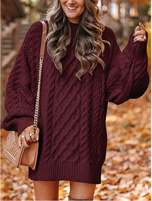 Damen Grober Strickpullover mit voluminösen Ärmeln und dekorativem Zopfmuster ModeGeist