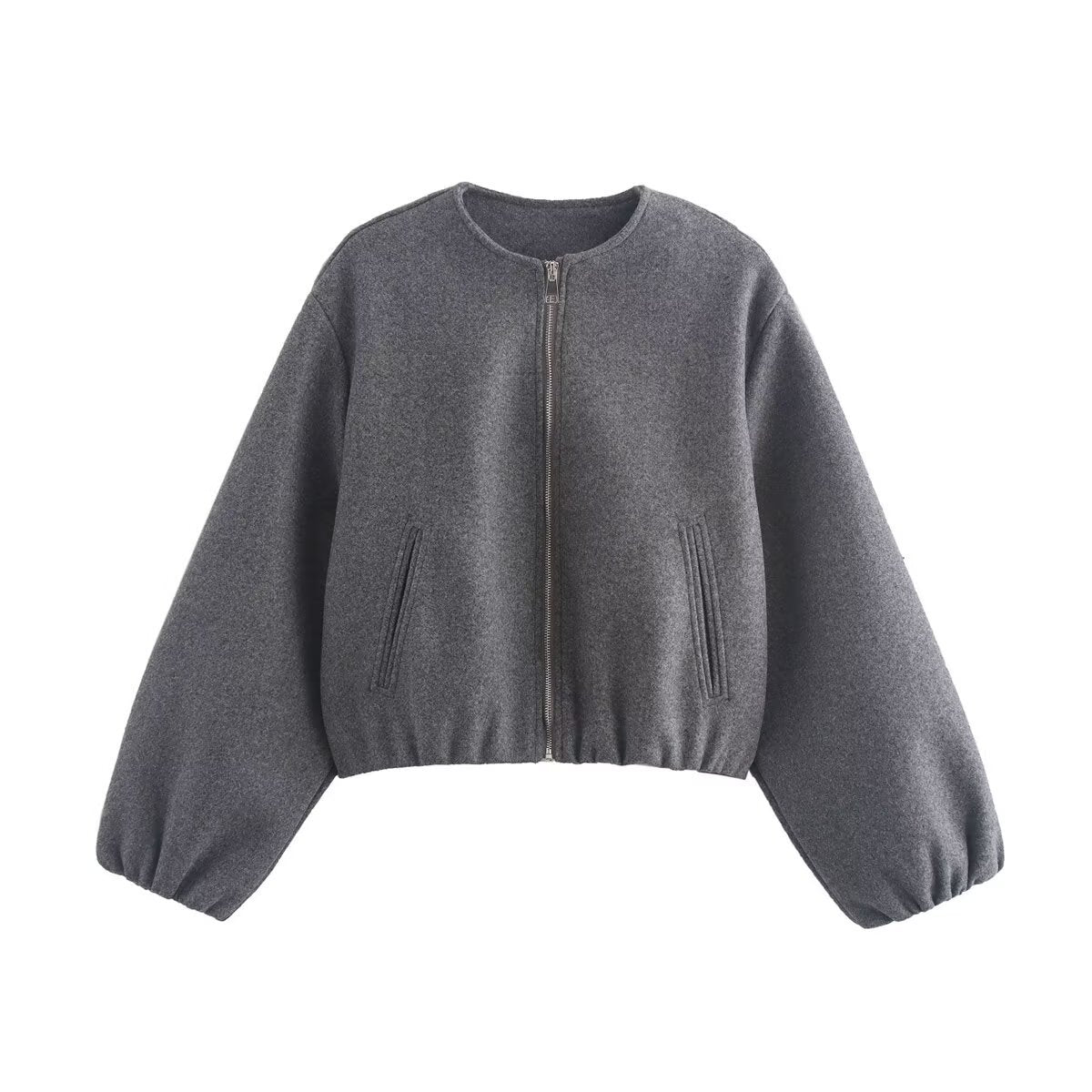 Damen kurz geschnittene Wolljacke mit Reißverschluss ModeGeist