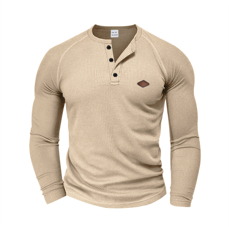 Herren langärmliges Henley-T-Shirt mit strukturiertem Gewebe und modischem Knopfdesign ModeGeist