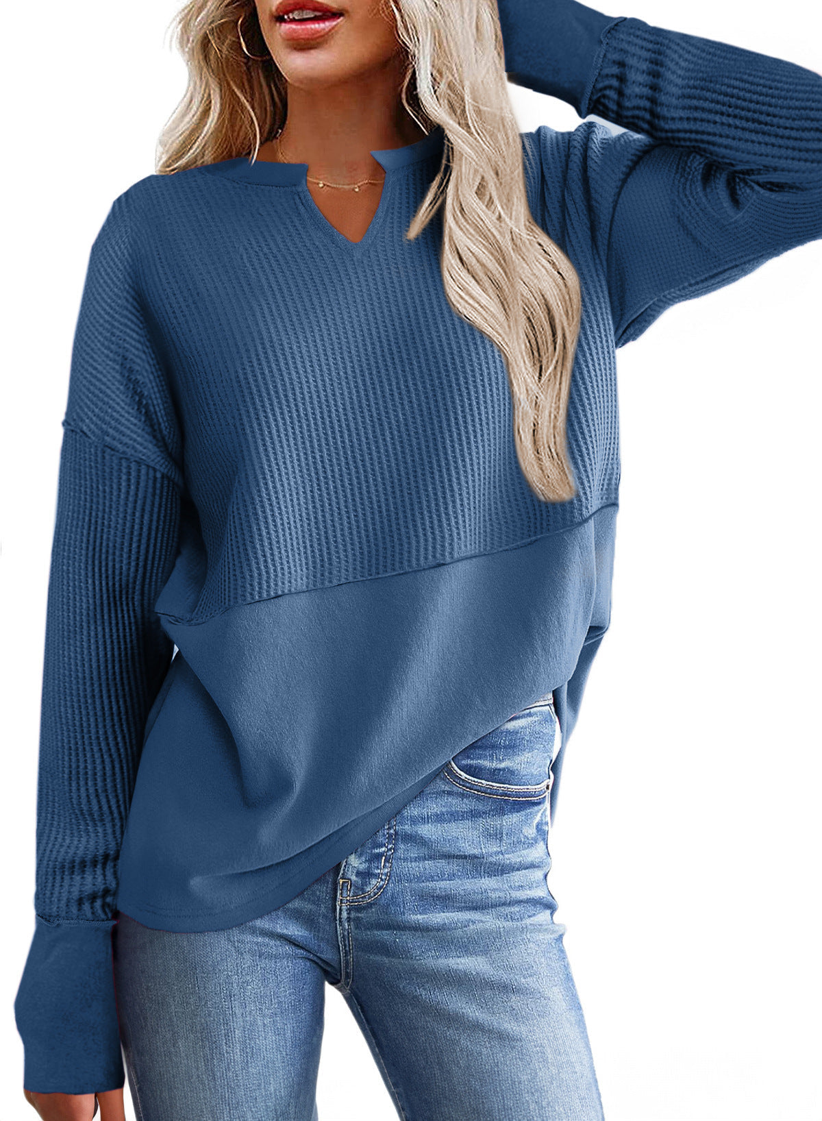 Damen lässiger Knit-Pullover mit V-Ausschnitt und Struktur ModeGeist