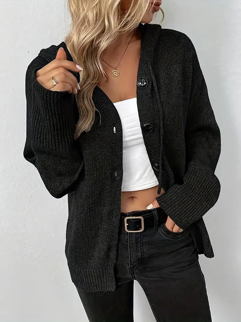 Damen Strickjacke mit Kapuze und Knopfverschluss ModeGeist