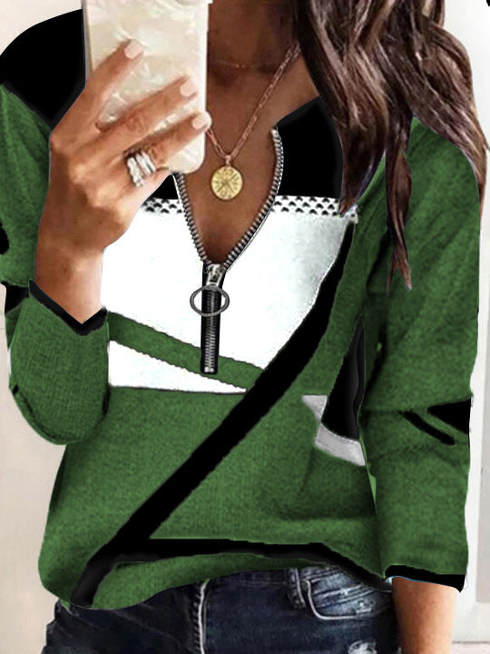 Modischer bedruckter Langarm-Zipper-Pullover von Fudus