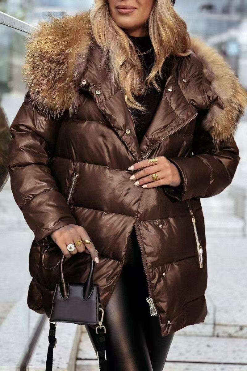 Damen Winterdaunenjacke mit abnehmbarer Kapuze und luxuriösem Fellkragen ModeGeist