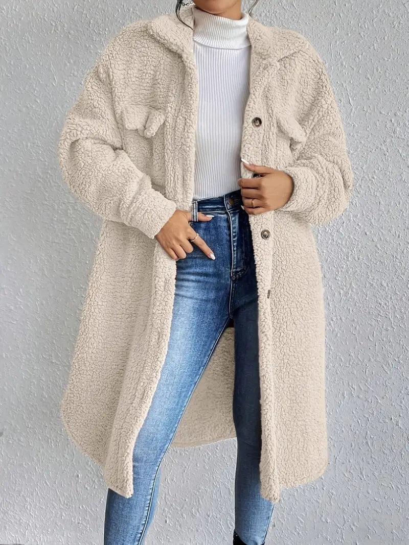 Damen Weiche und gemütliche Teddyjacke im Long-Format ModeGeist