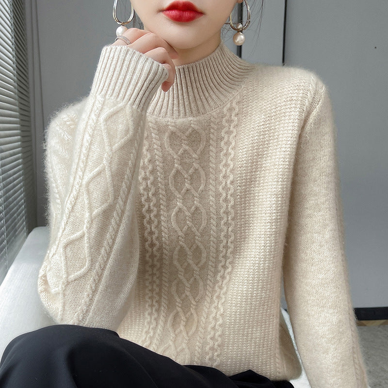 Damen Strickpullover mit elegantem Zopfmuster und hoch geschlossenem Kragen ModeGeist