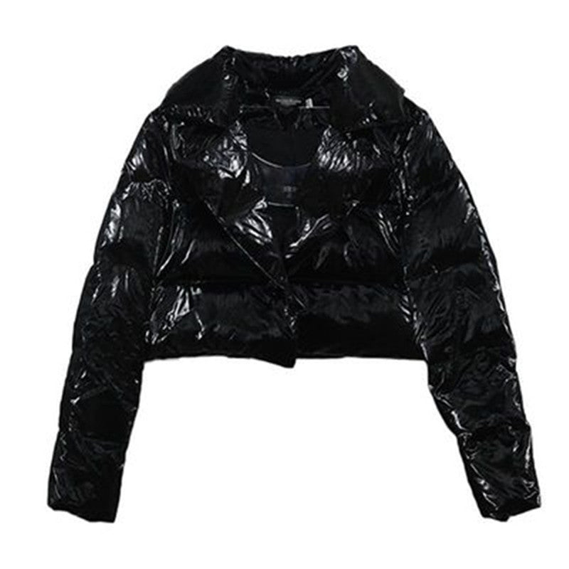 Damen modische glänzende Kurzjacke mit Kragen ModeGeist