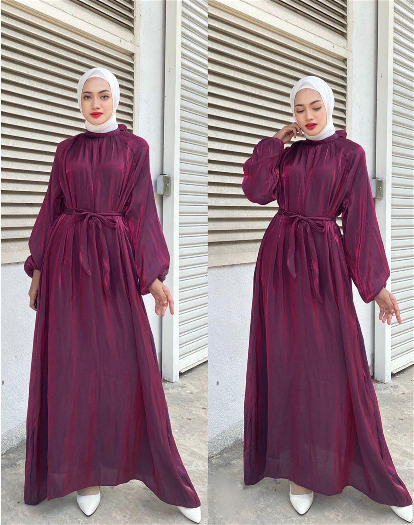 Damen Elegantes Langarmkleid mit Taillengürtel ModeGeist