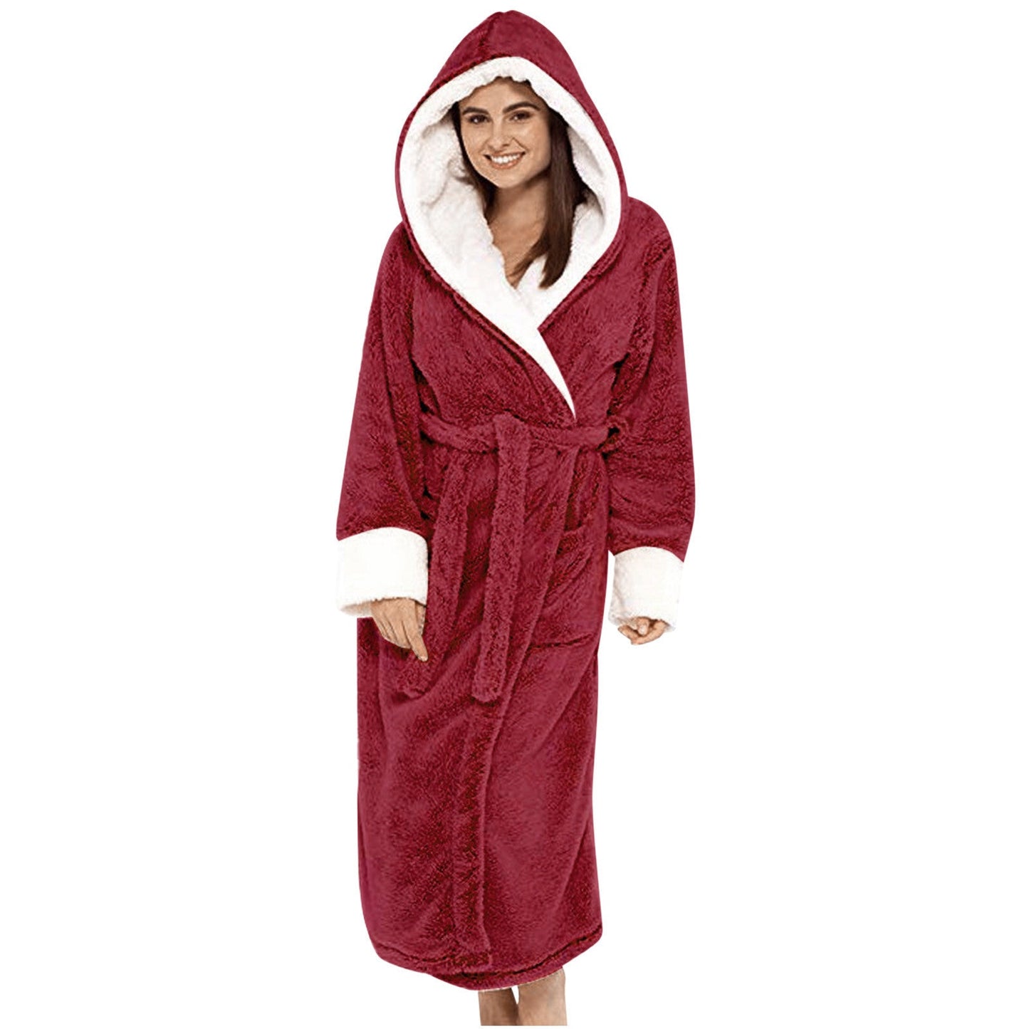 Damen Kuscheliger Fleece-Morgenmantel mit Kapuze und Gürtel ModeGeist