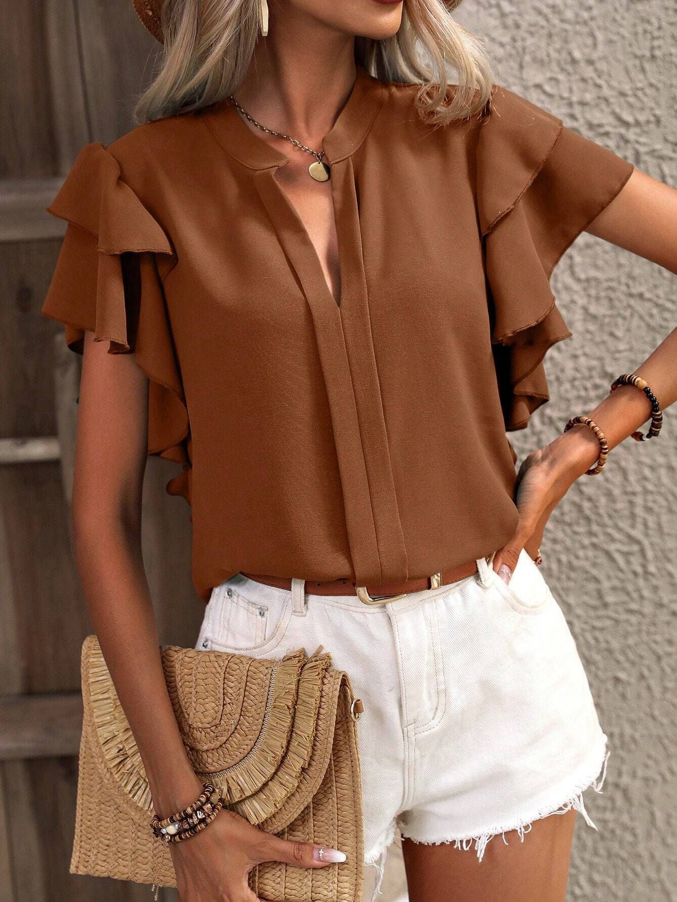 Damen elegante Bluse mit voluminösen Rüschen ModeGeist