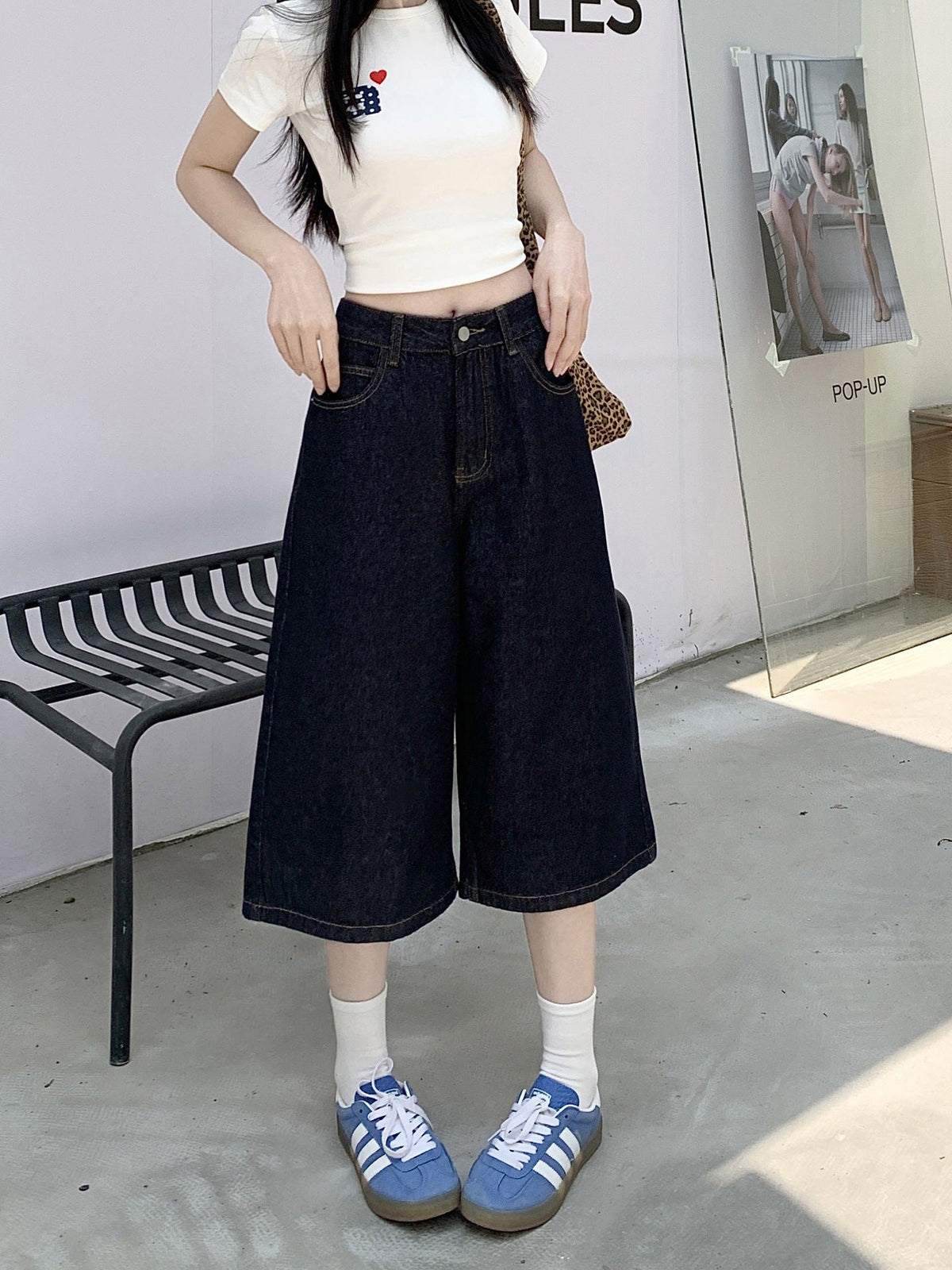 Damen Weite Denim-Culotte mit modischem Schnitt ModeGeist